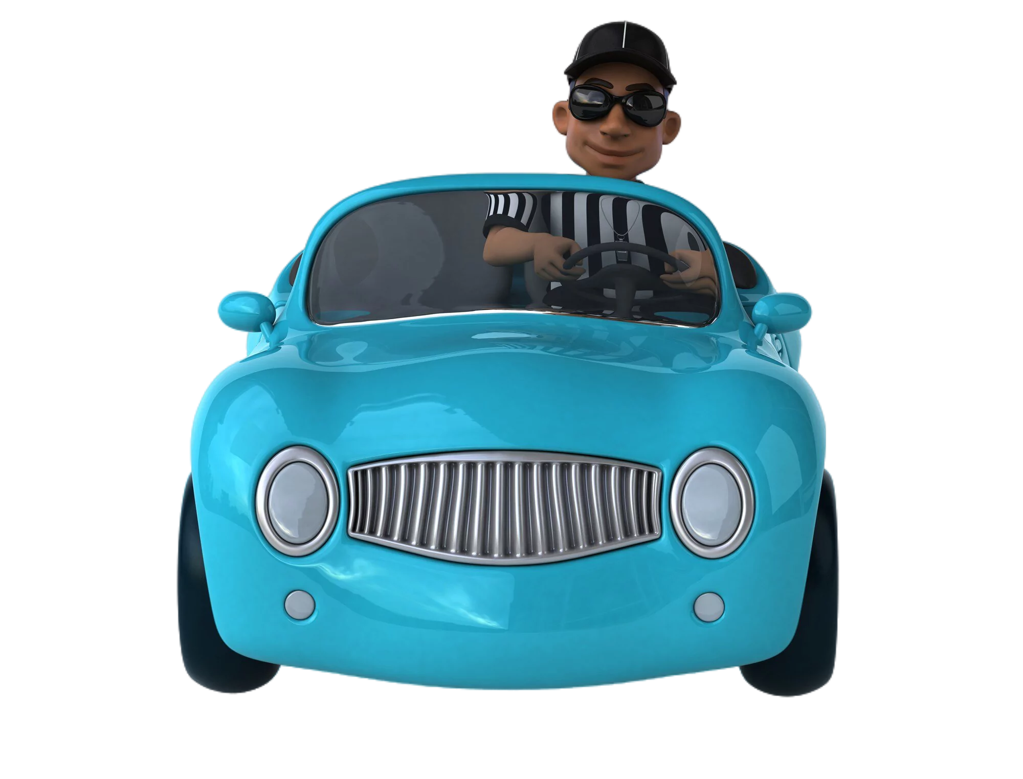 A 3d illustration of a driver with blue car.